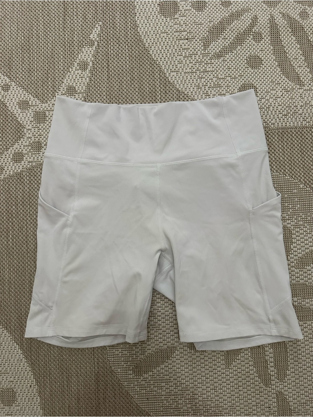 Fabletics White High-Rise Bike Shorts with Side Pockets
